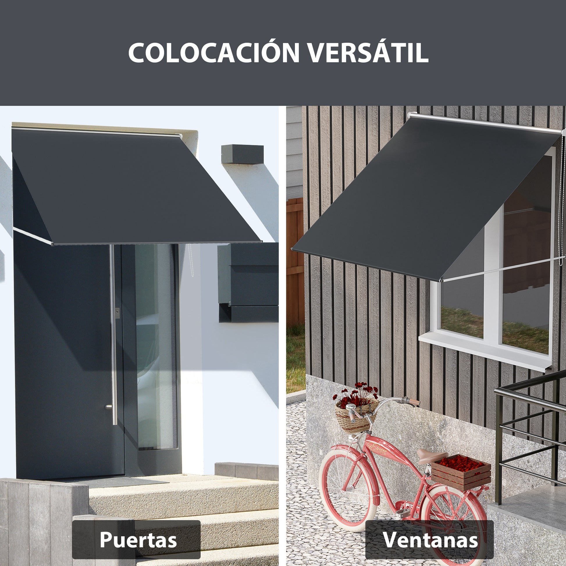 Outsunny Toldo Para Ventana Manual Con Marco De Aluminio 150x120 Cm Gris Oscuro_5