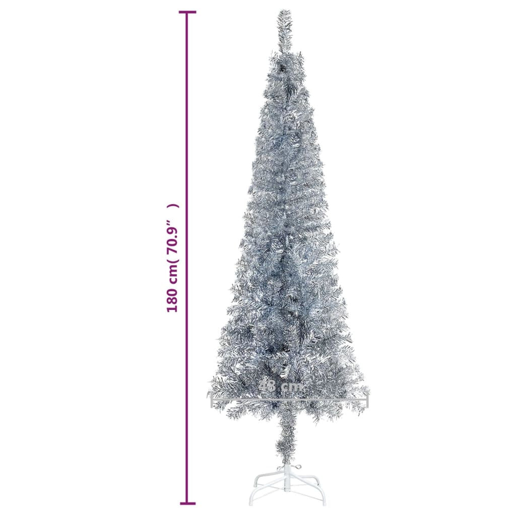 Vidaxl Árbol De Navidad Delgado Plateado 180 Cm_2