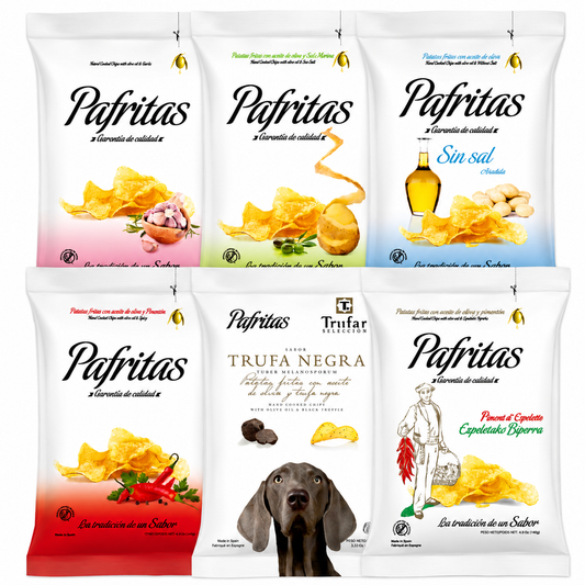 Patatas Fritas Artesanas | Pack Surtido 6 Bolsas Con Aove | Sin Sal + Ajo + Pimentón + Sal Marina + Cayena + Trufa_0