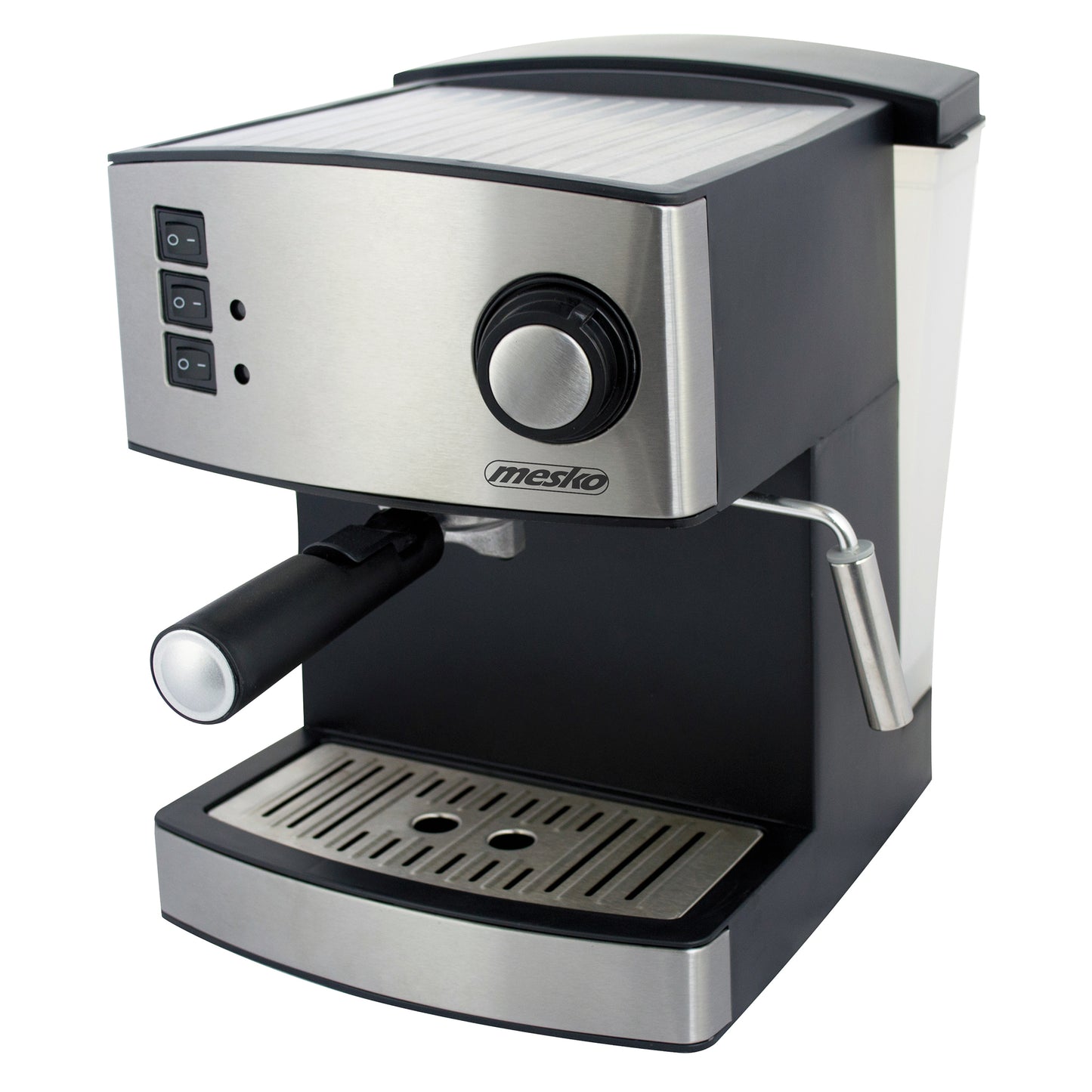 Cafetera Expresso Manual 15 Bares 1,6 L, Brazo Doble Salida, Espumador Leche, Calientatazas Mesko Ms4403 Plata