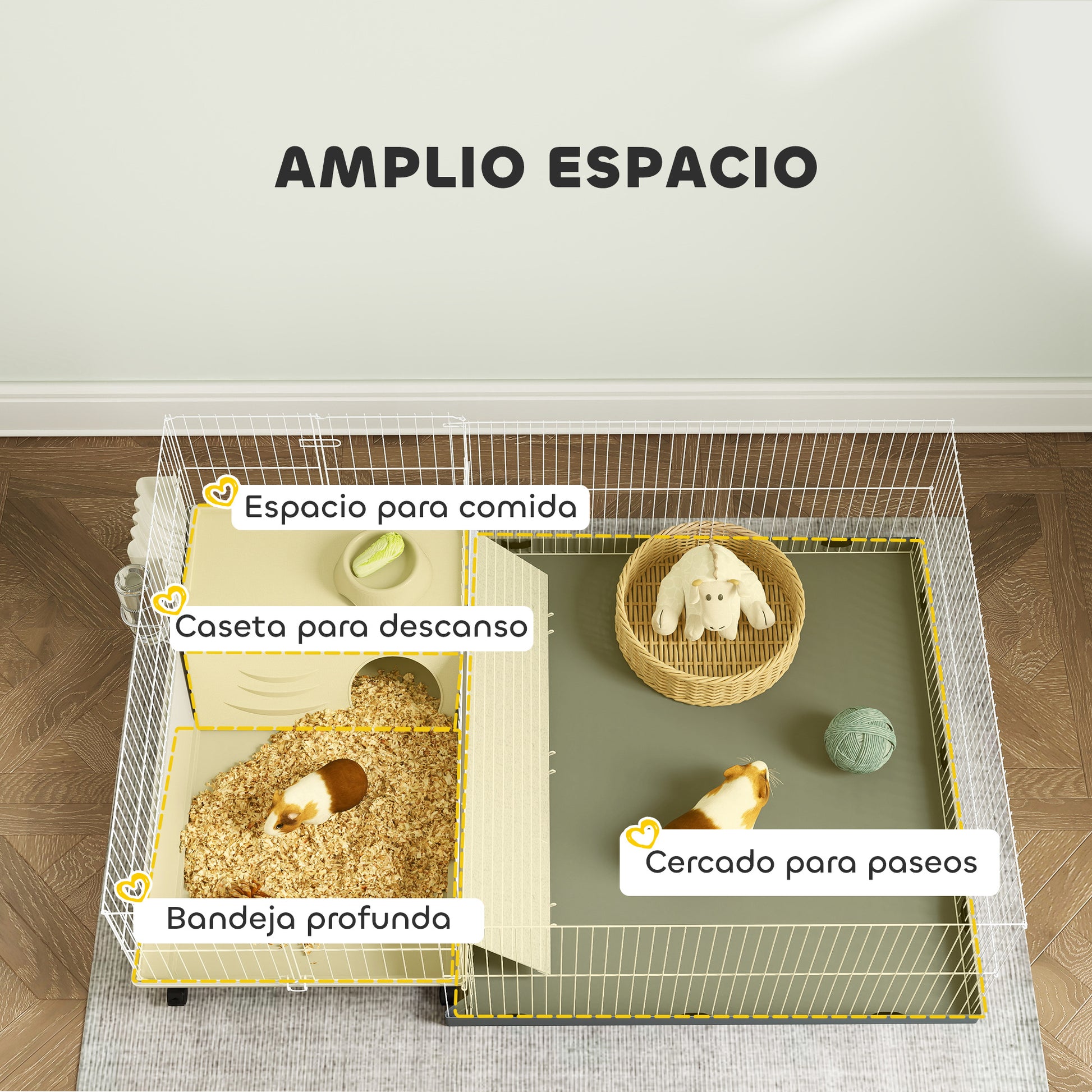 Pawhut Jaula Para Animales Pequeños Con Corral Desmontable 108x71x57 Cm Beige_3