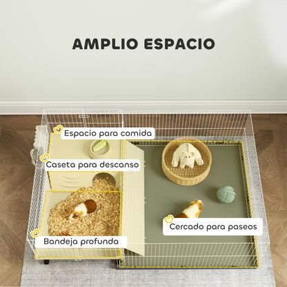 Pawhut Jaula Para Animales Pequeños Con Corral Desmontable 108x71x57 Cm Beige_3