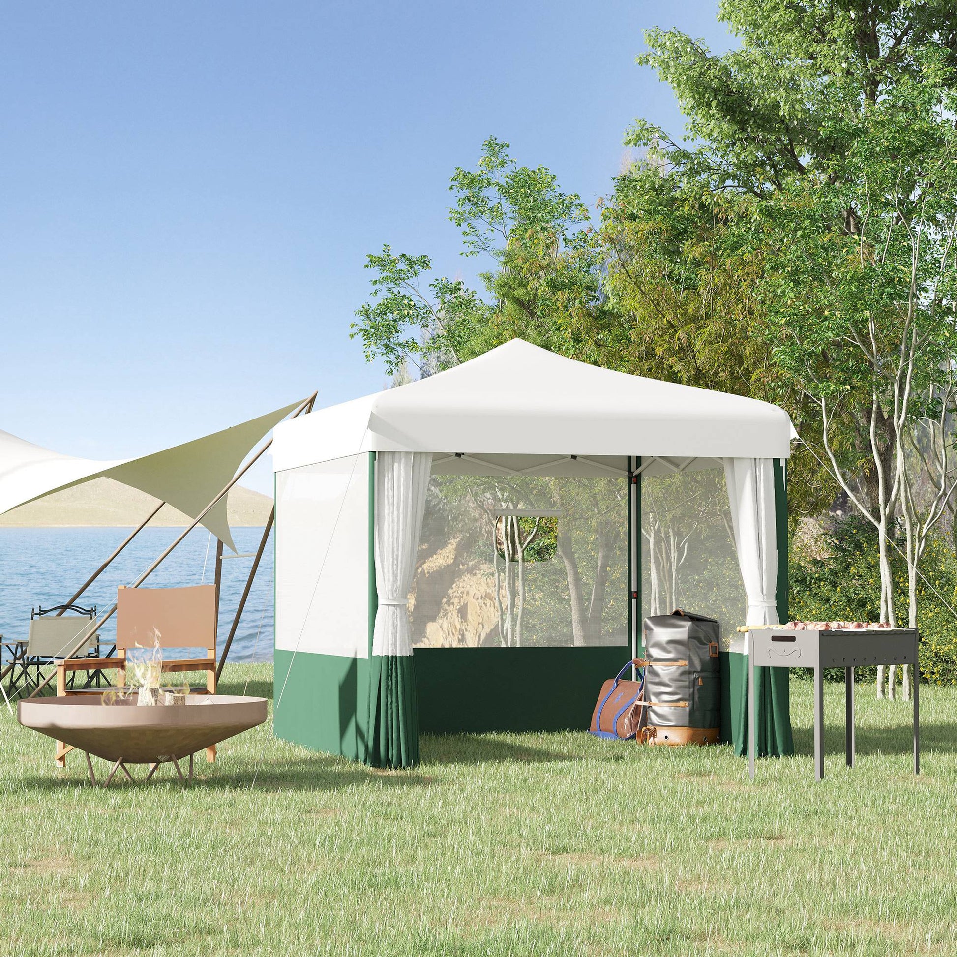 Outsunny Carpa Plegable 3x3 M Con Paredes Laterales Altura Ajustable Blanco_1