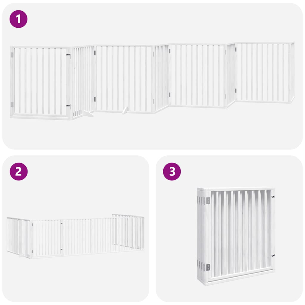 Vidaxl Puerta De Perros Plegable 8 Paneles Madera Álamo Blanca 640 Cm_3