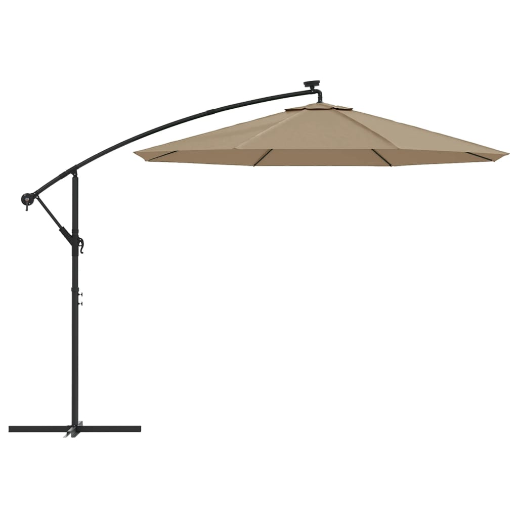 Sombrilla Voladiza Con Luces Led Y Poste Acero Taupe 300 Cm_1