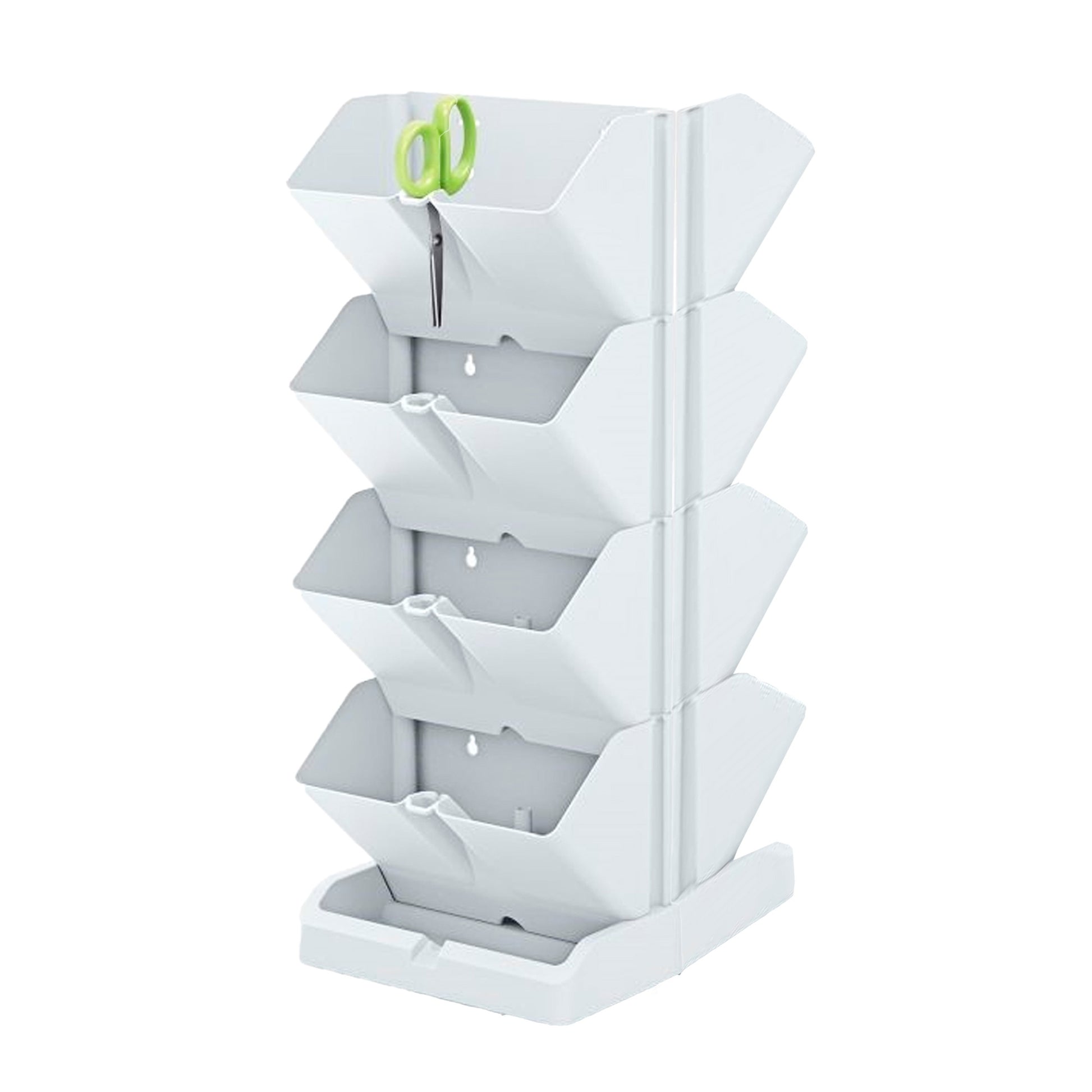 Pack de 2 Maceteros Verticales Prosperplast Mini Cascade de Plástico Blanco (19.5 x 11.4 x 47.5 cm) + 2 Tijeras de Jardín_0