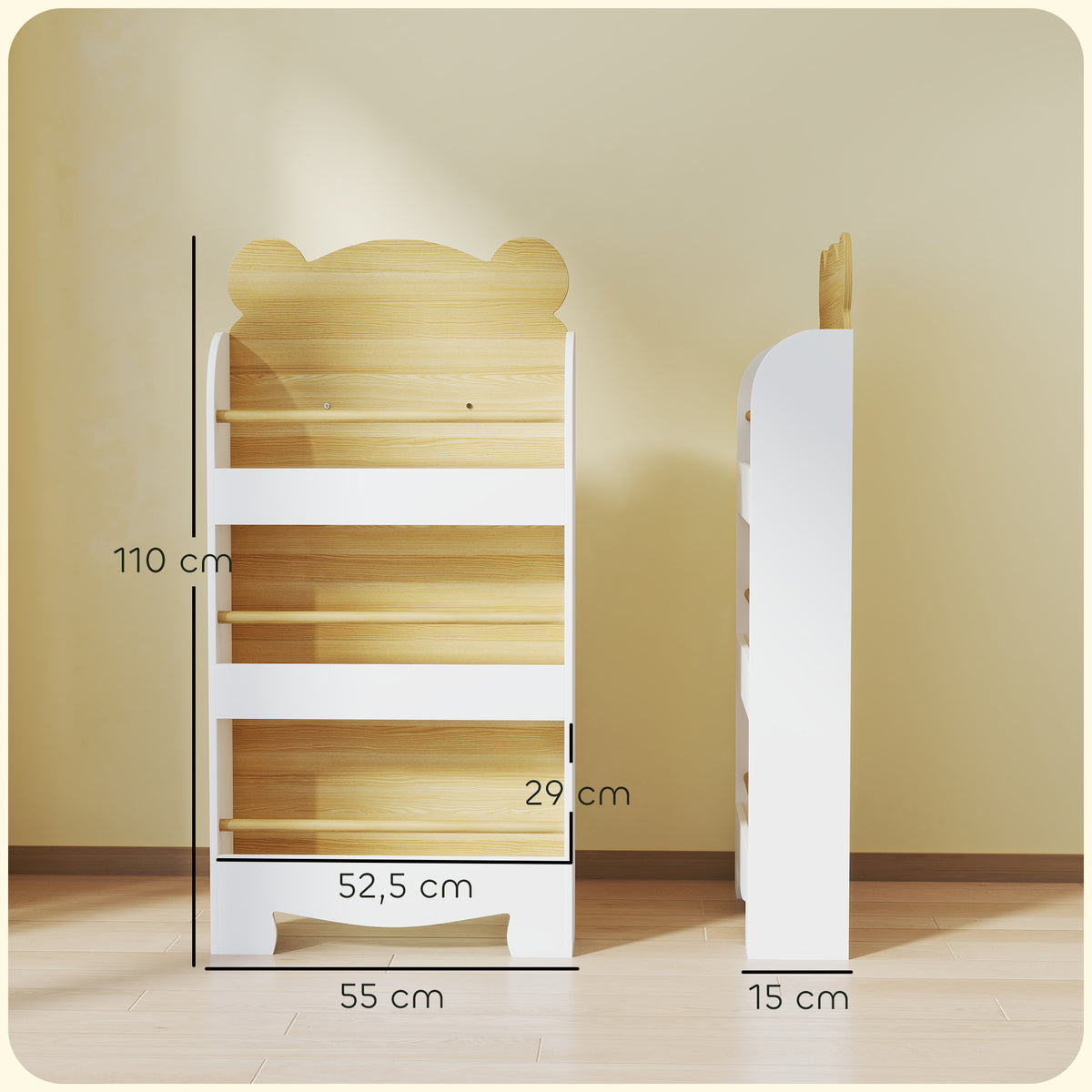 Estante De Livros Para Crianças Aiyaplay Mdf E Madeira De Pinho Madeira E Branco 55x15x110 Cm 311-095v80nd_2
