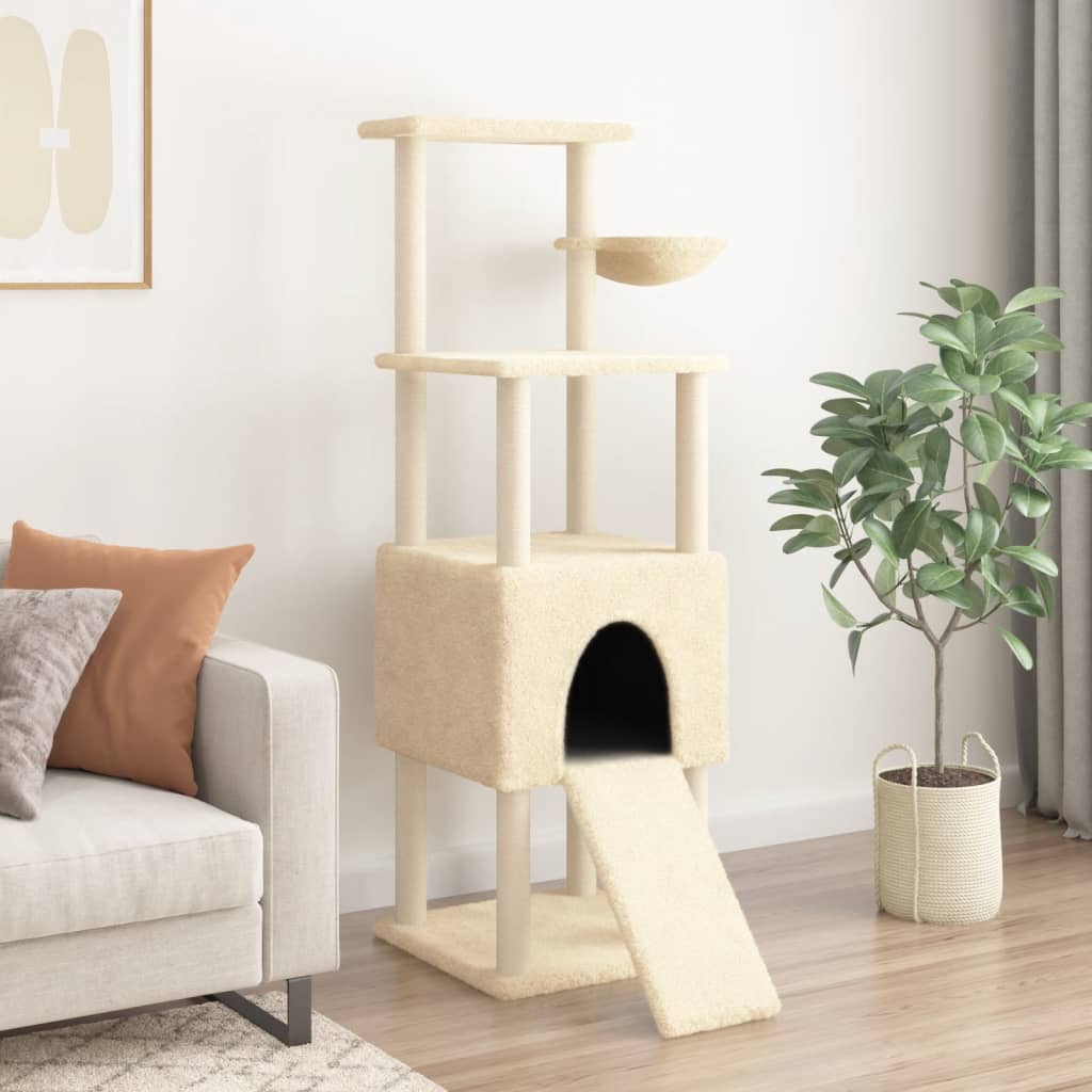 Rascador Para Gatos Con Postes De Sisal Crema 153 Cm_2
