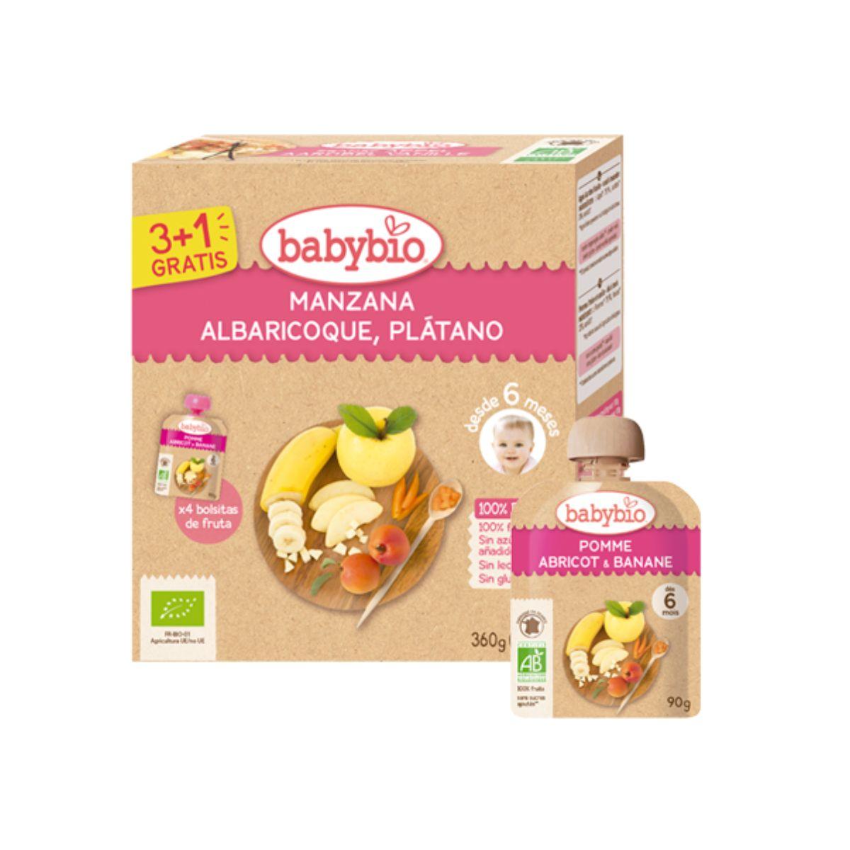 Pouch Manzana Albaricoque y Plátano Bio BabyBio 4x90 g