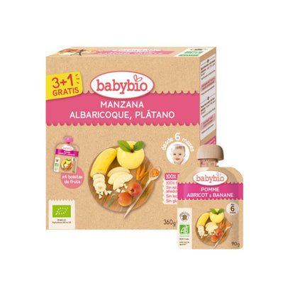 Pouch Manzana Albaricoque y Plátano Bio BabyBio 4x90 g