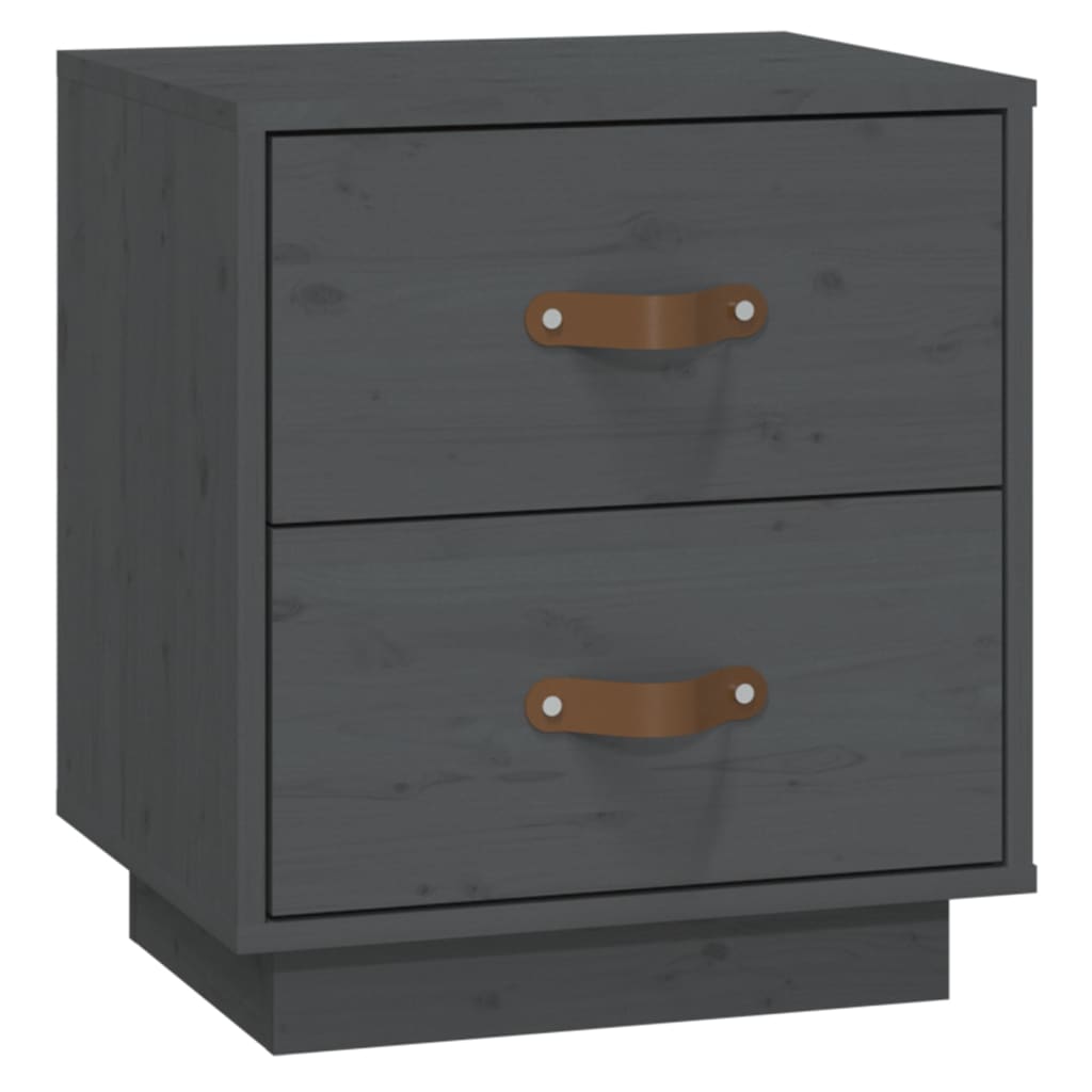 Mesita De Noche Madera Maciza De Pino Gris 40x34x45 Cm_0