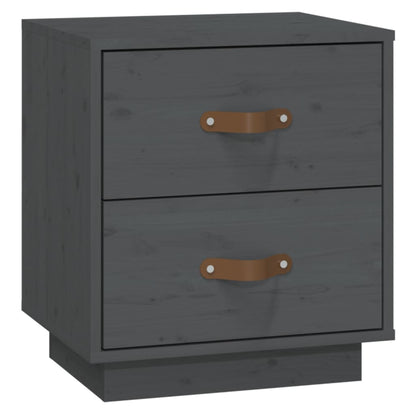 Mesita De Noche Madera Maciza De Pino Gris 40x34x45 Cm_0