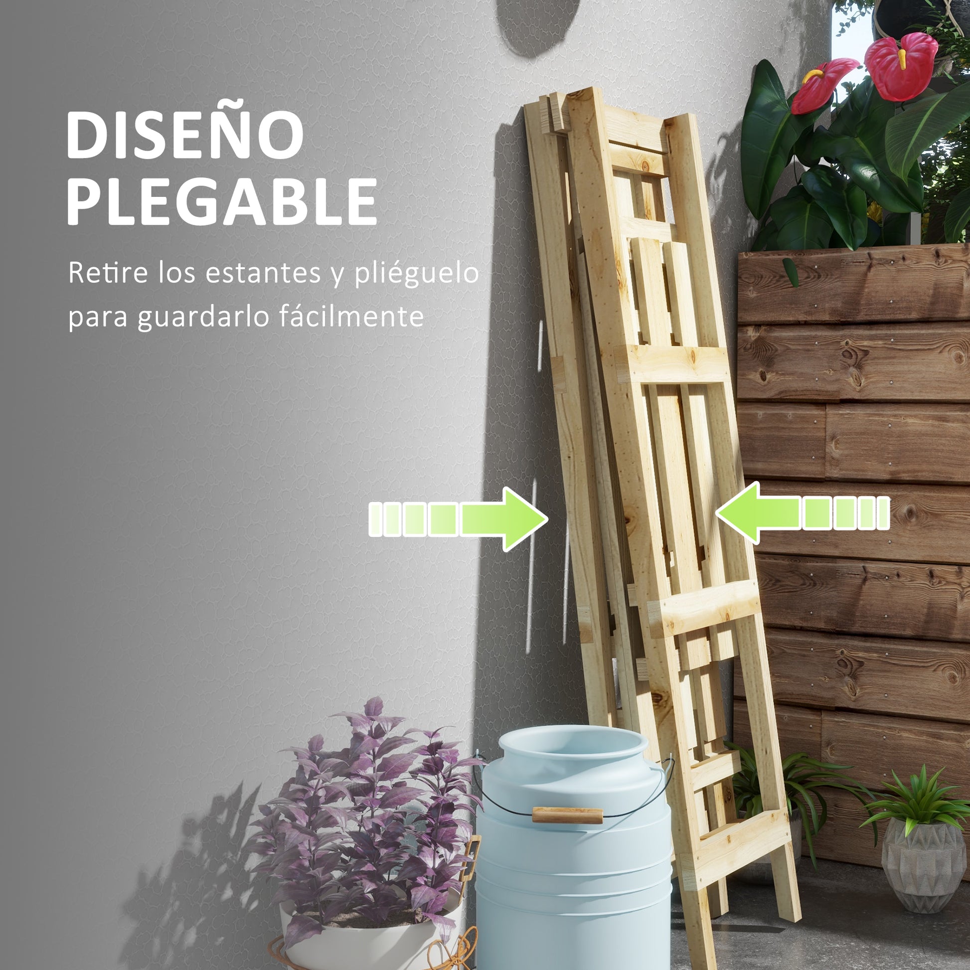 Outsunny Estantería Para Plantas De Madera Con Marco En A 100x36x112 Cm Natural_4