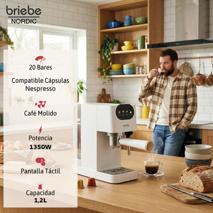 Briebe Nordic Set Cafetera Espresso 20 Bares, Tostadora Pan 2 Rebanadas, Hervidor Eléctrico Agua 1,7l,skt1209wht,blanco_2