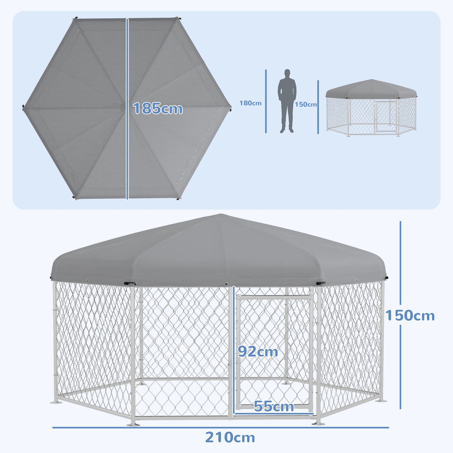 Pawhut Perrera De Exterior Con Toldo Impermeable Y Anti-uv 210x185x150 Cm Plata_2