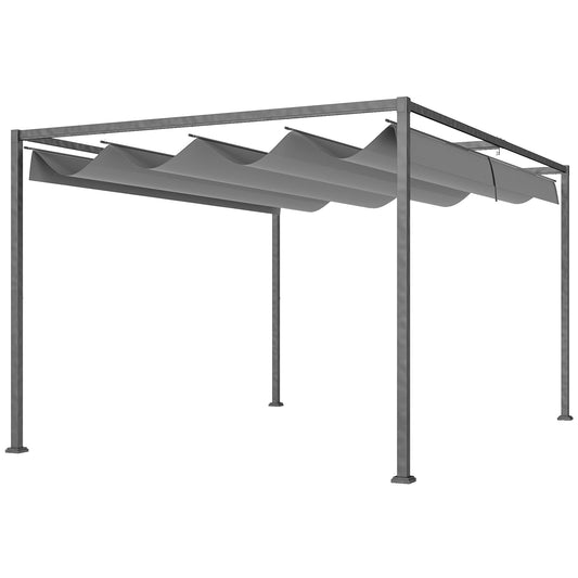 Outsunny Pérgola Con Techo Retráctil 4x3 M Resistente Al Agua Gris Oscuro_0