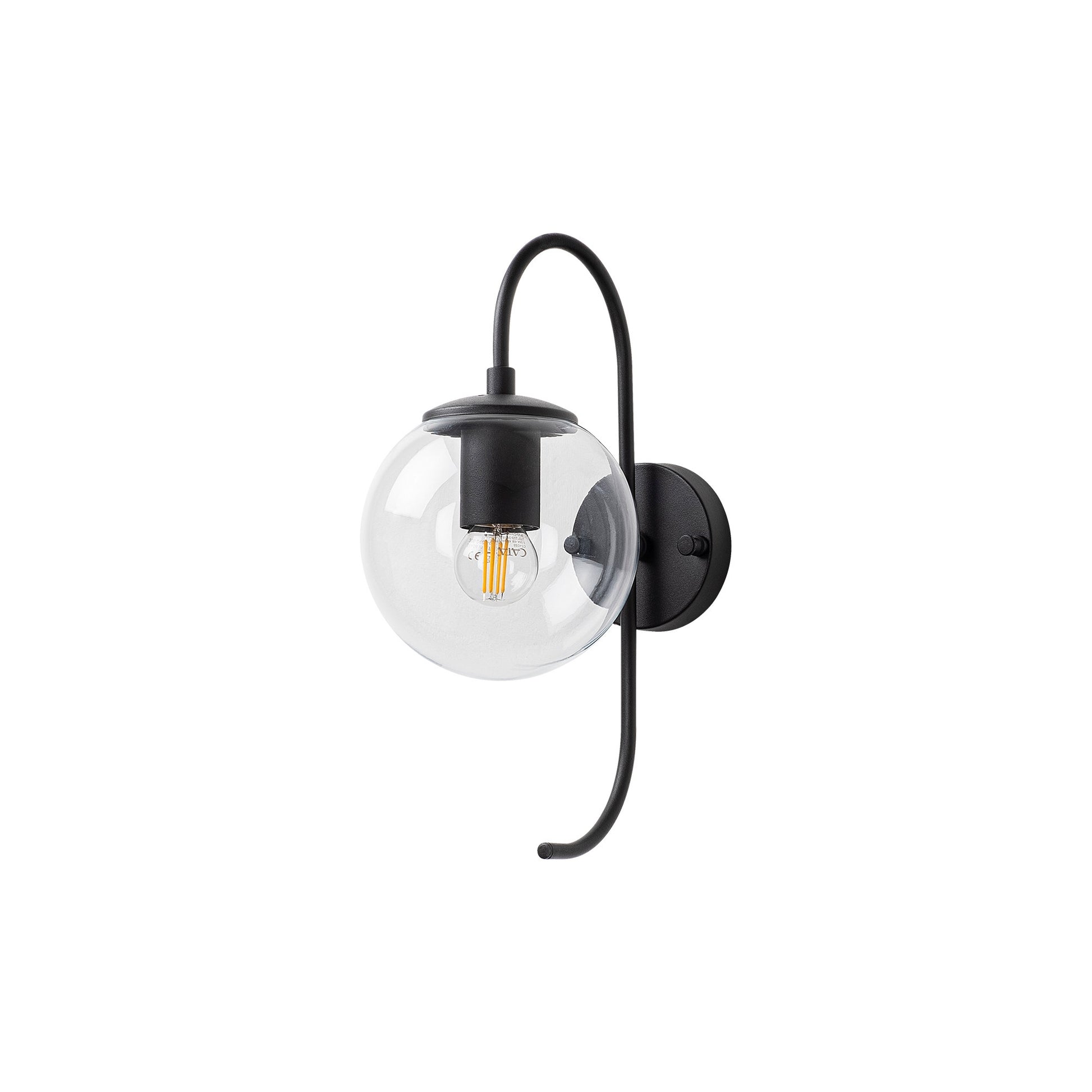 Aplique De Pared Pantalla Transparente, Metal , Negro, 15x27x36, Casquillo E14 Max 15 W_2