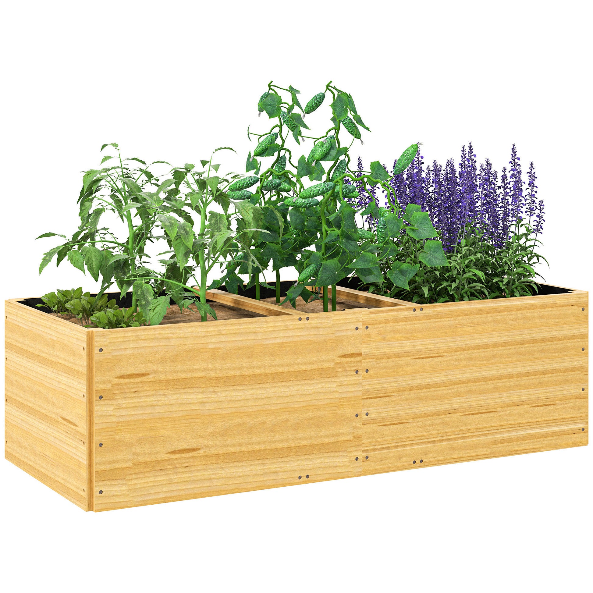 Outsunny Jardinera De Madera Con 3 Zonas De Cultivo 140x60x40 Cm Natural_0