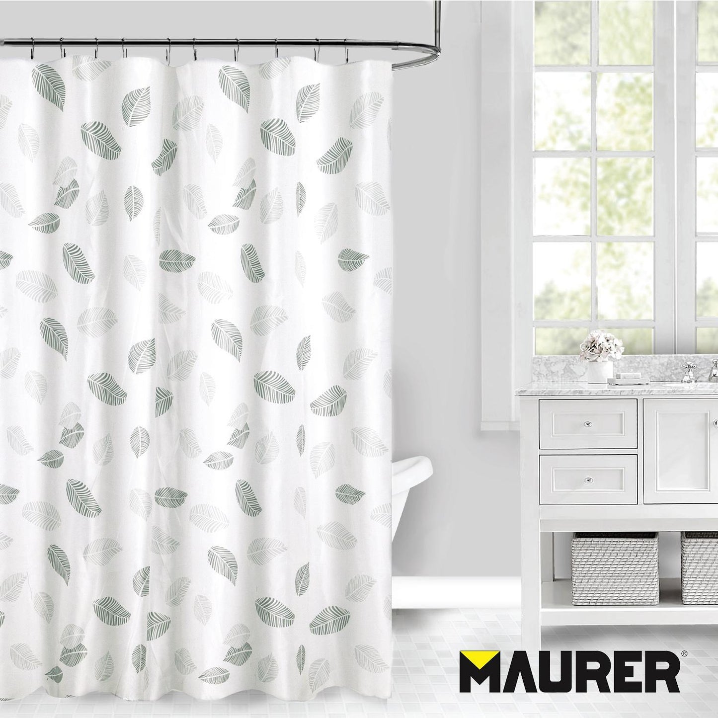 Cortina Ducha Tela Hojas 180 X 200 Cm. Cortina Baño, Cortina Tela Impermeable Con Anillas_3