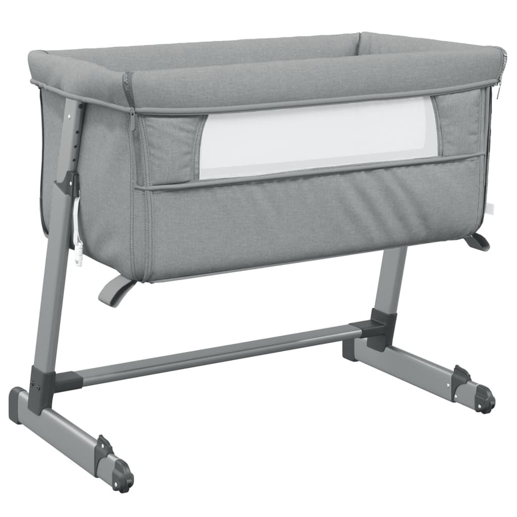Vidaxl Cuna Con Colchón Tela De Lino Gris Claro_0