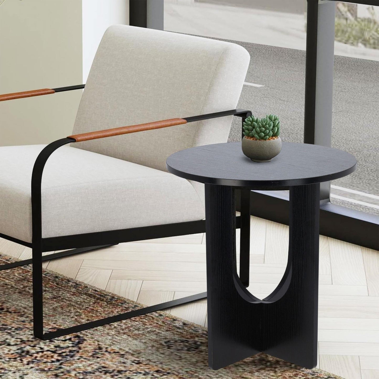 Well Home Mesa Pequeña En Madera Color Negro Ø38x42cm_2