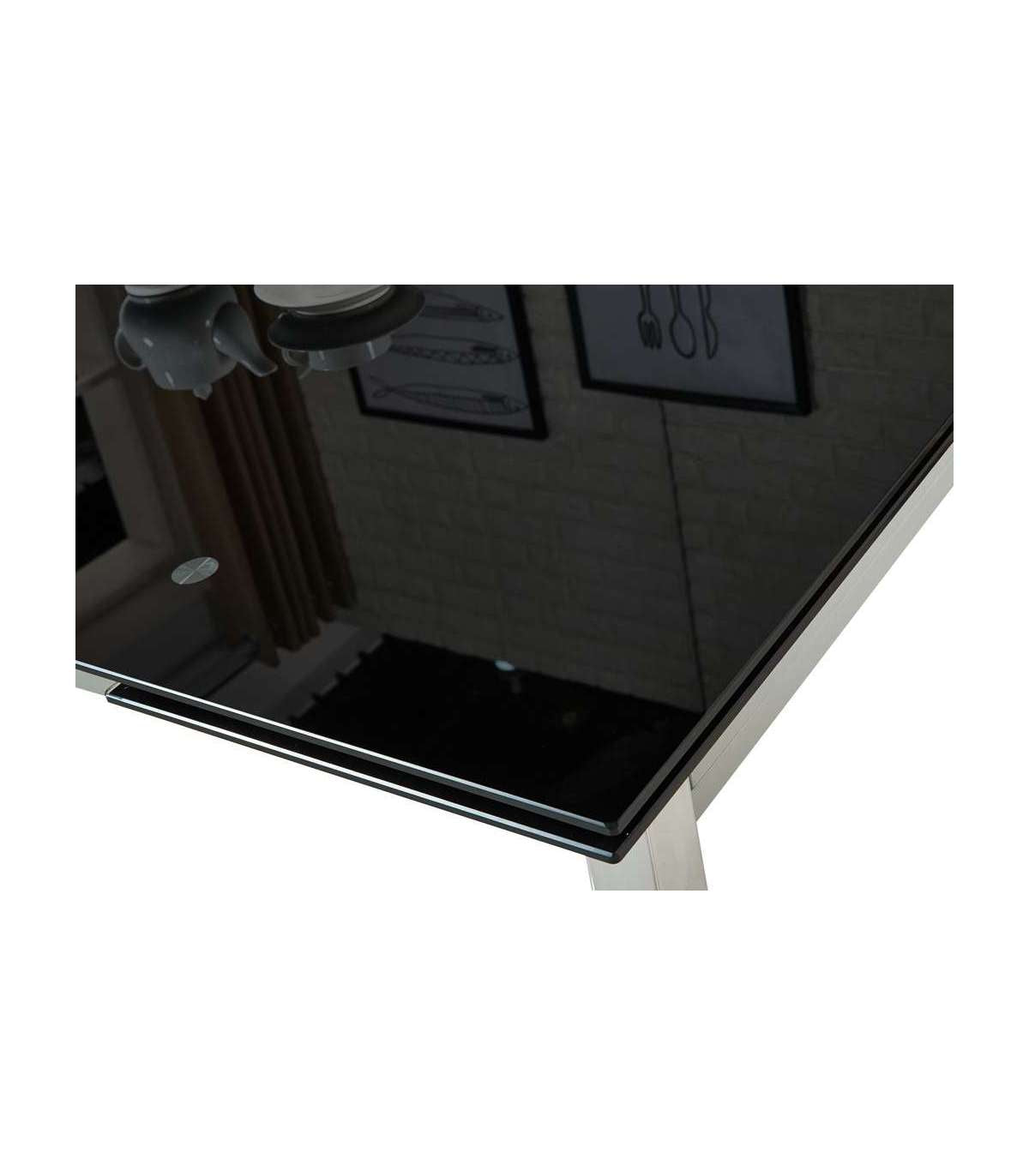 Mesa Para Cocina, Comedor Extensible Md-topo Acabado Cristal Negro, 120/200cm(ancho) 75cm(altura) 90cm(fondo)._3