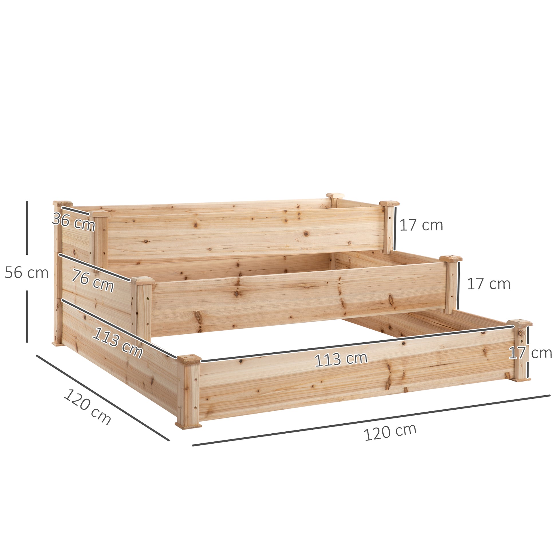 Outsunny Jardinera Exterior Grande De Madera De 3 Niveles 120x120x56 Cm Natural_2