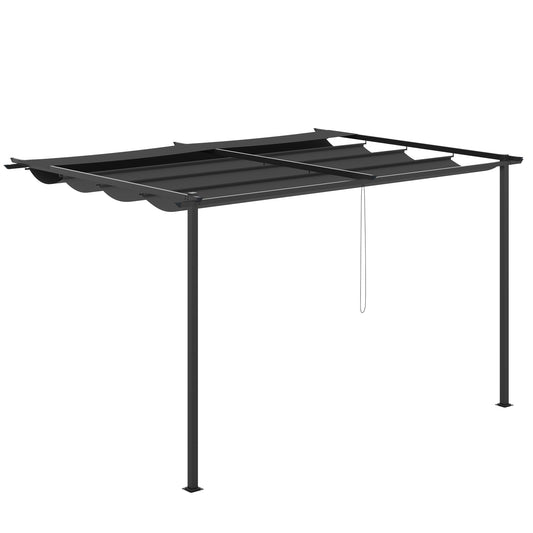 Outsunny Pérgola De Pared De Jardín 4x3 M Con Techo Retráctil Tela Poliéster_0
