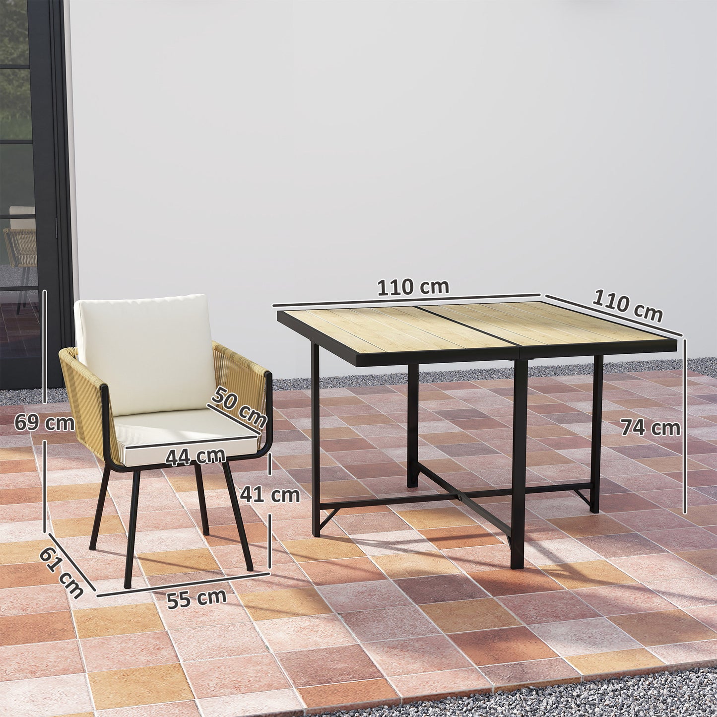 Outsunny Conjunto De Mesa Y Sillas Jardín De Ratán 5 Piezas Con Cojines Beige_2