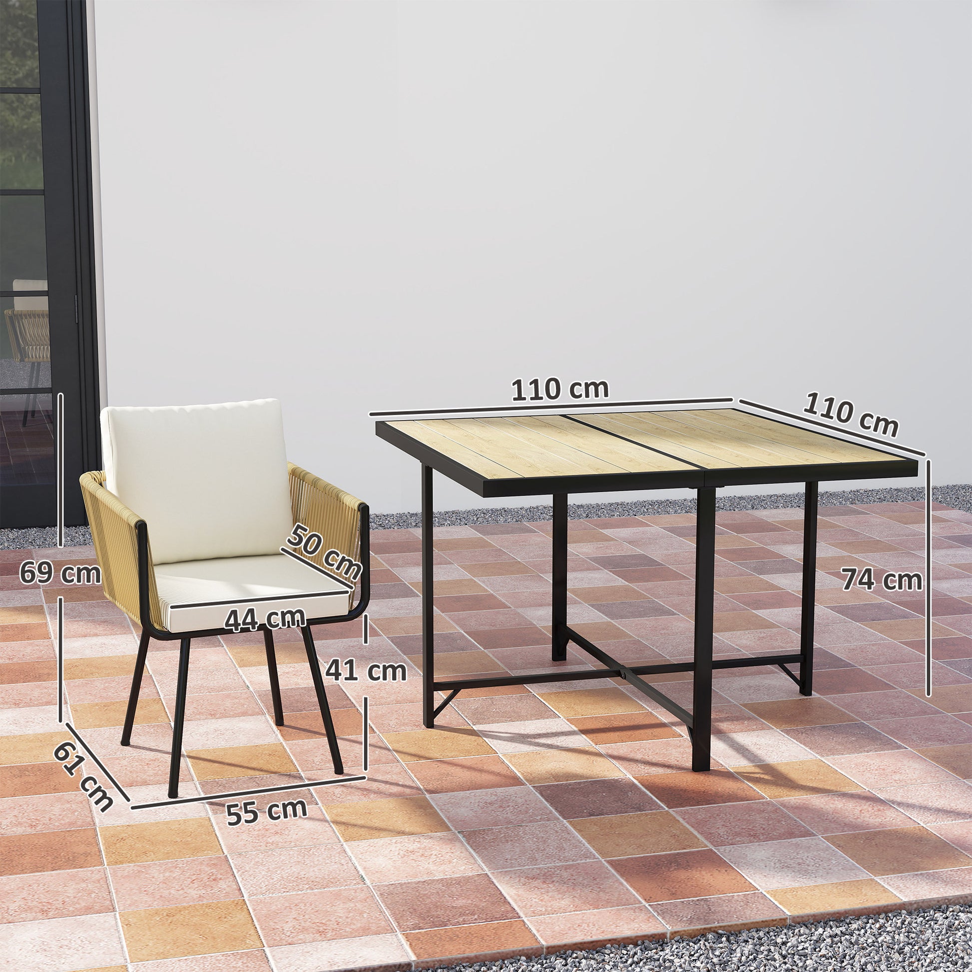 Outsunny Conjunto De Mesa Y Sillas Jardín De Ratán 5 Piezas Con Cojines Beige_2