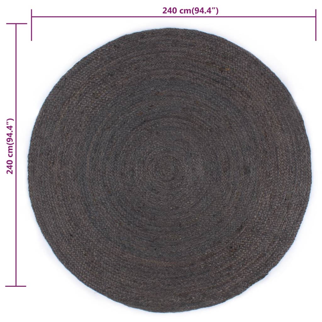 Alfombra De Yute Tejida A Mano Redonda Gris Oscuro 240 Cm / Vetonek_3