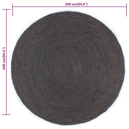 Alfombra De Yute Tejida A Mano Redonda Gris Oscuro 240 Cm / Vetonek_3