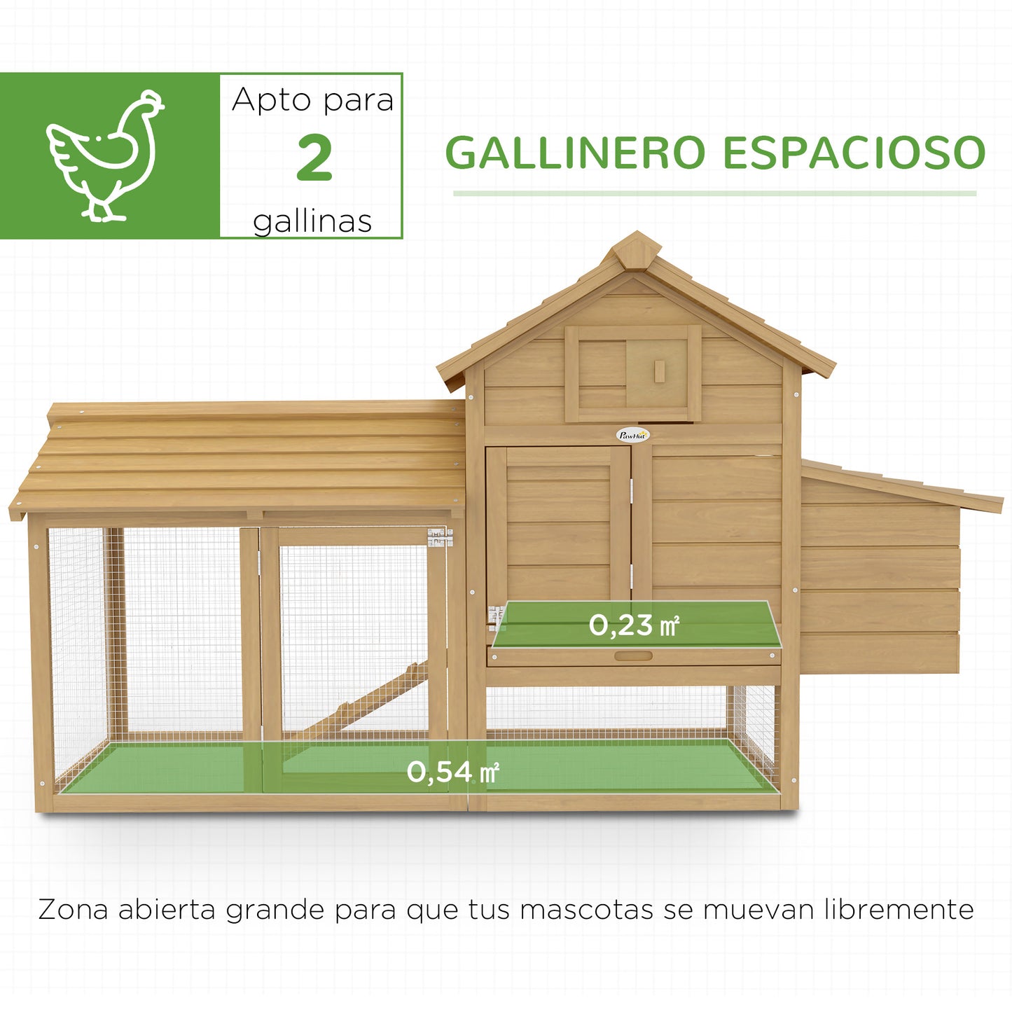 Pawhut Gallinero De Madera Para Exterior Corrales Alambre 151,5x54x87cm Natural_3
