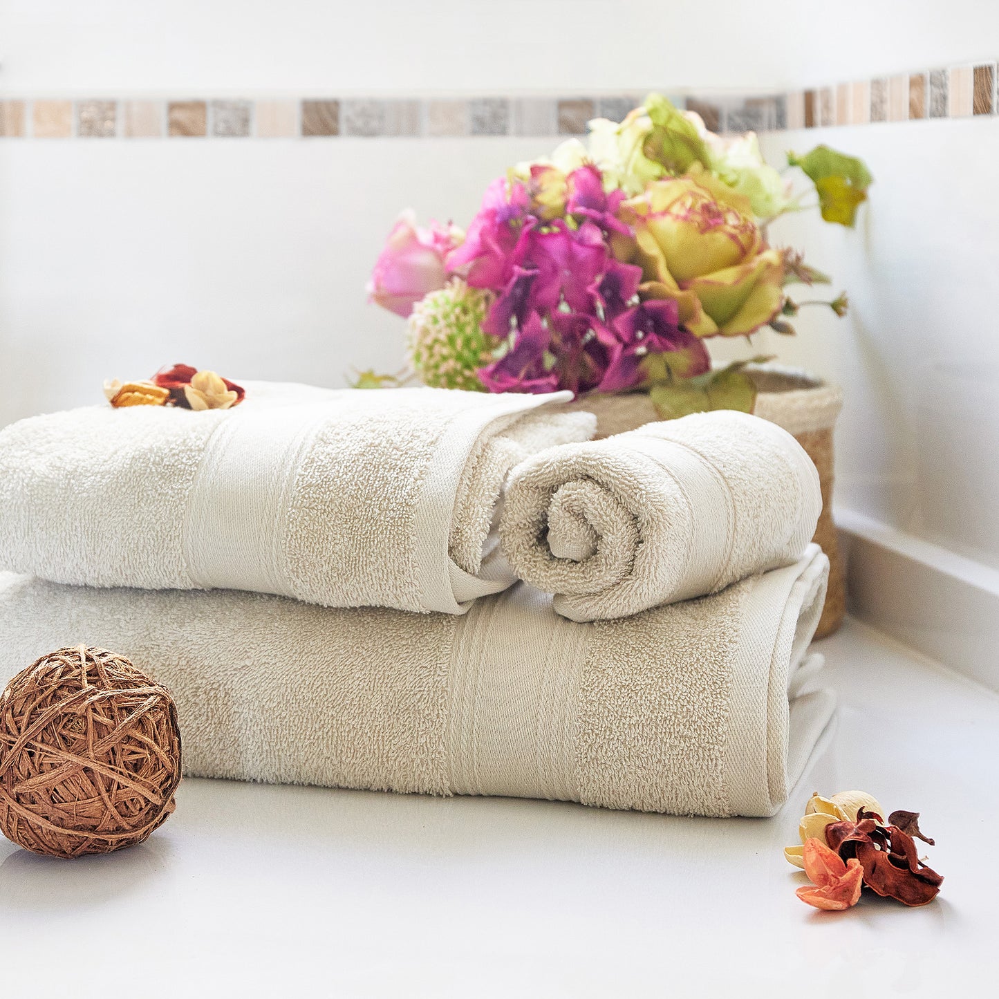 Juego De 4 Toallas De Baño: 2 Toallas De Lavabo 50x90 ; 2 Toallas De Ducha 70x140cm 450 Gr/m2 100% Algodón Beige_4