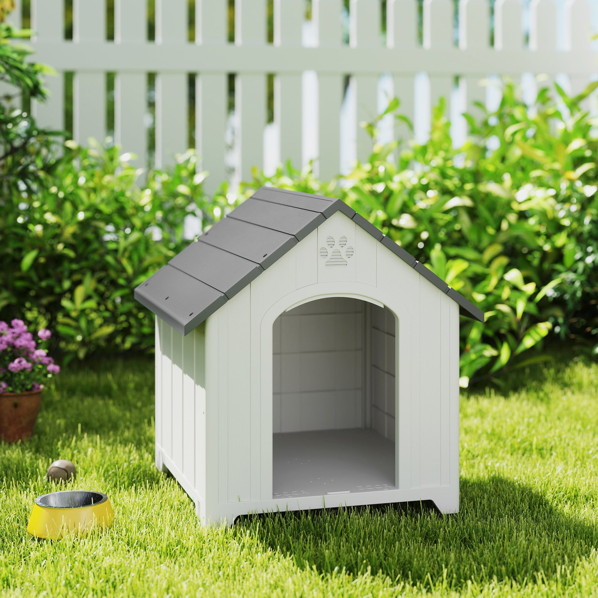 Pawhut Caseta Para Perros Grandes Exterior De Plástico Impermeable Gris_1