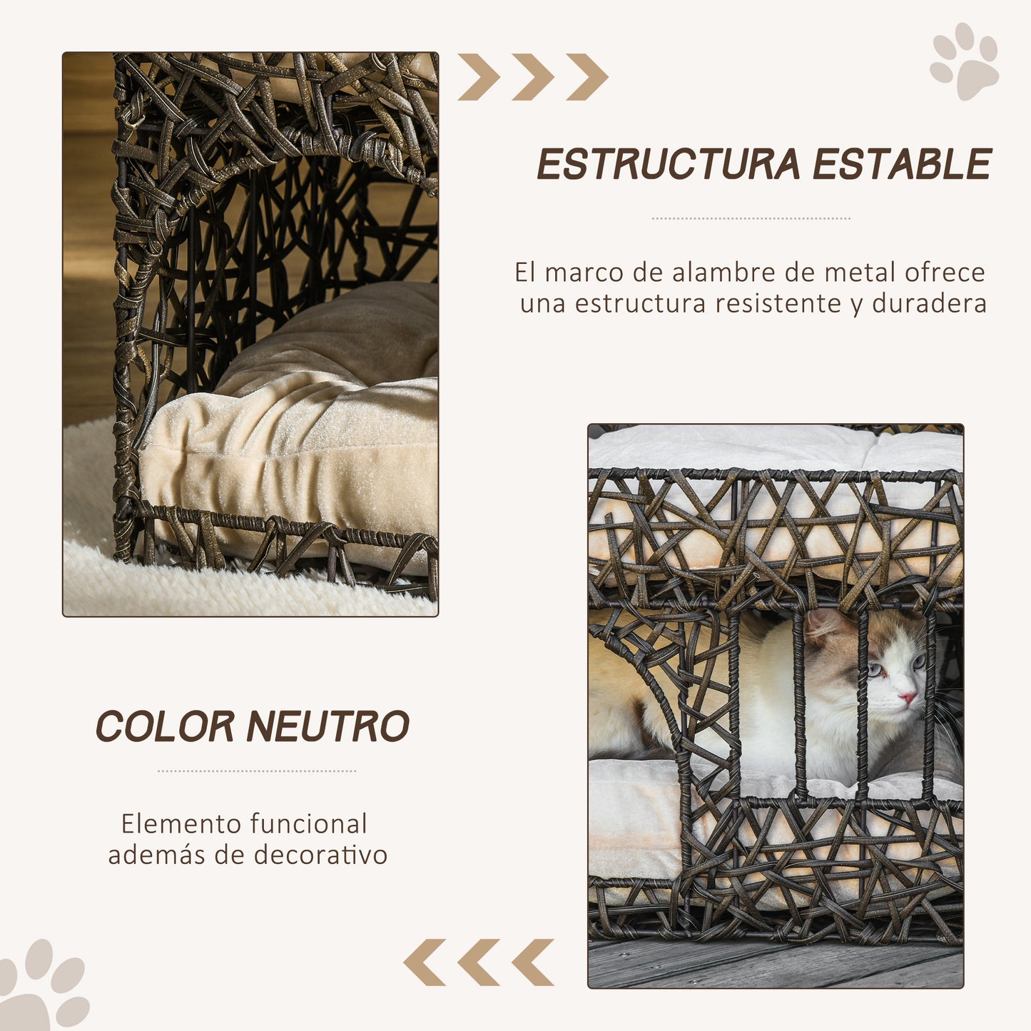 Pawhut Cesta De Ratán Para Gatos De 2 Alturas Con 2 Cojines Suaves Y Ventana_5