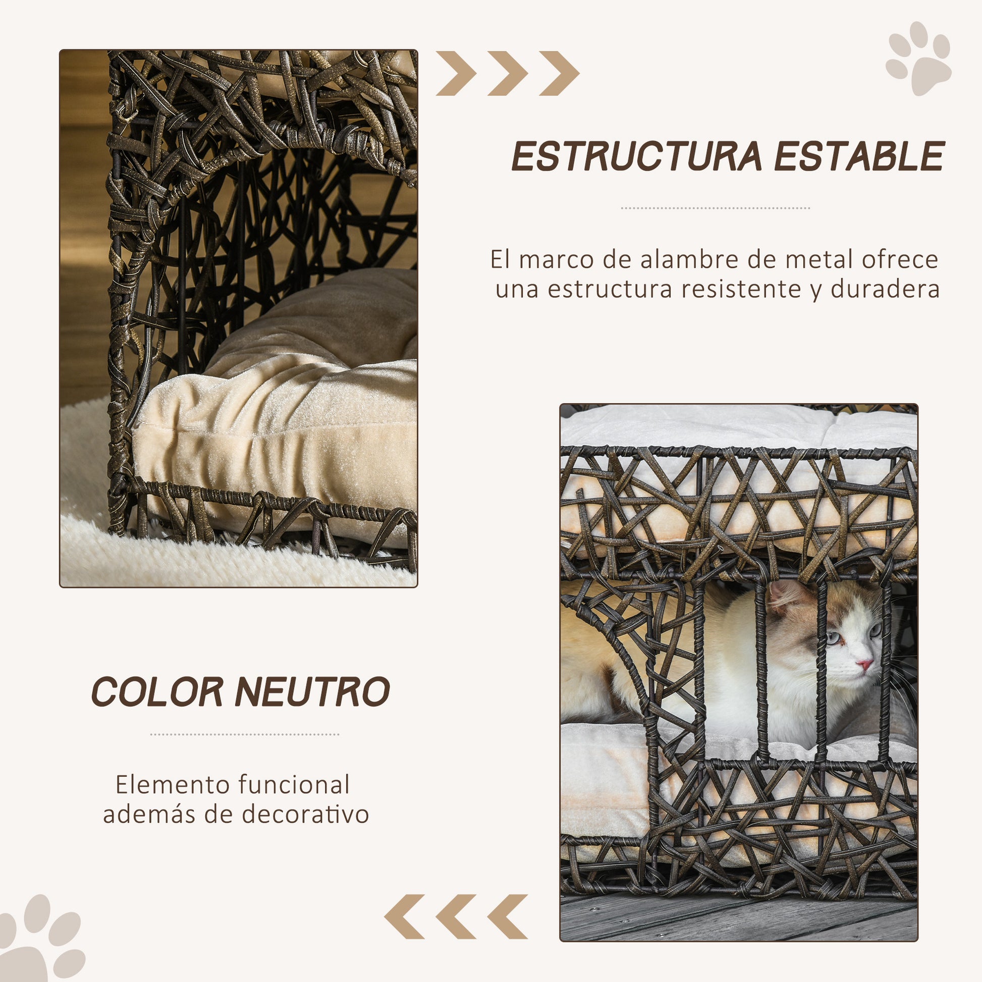 Pawhut Cesta De Ratán Para Gatos De 2 Alturas Con 2 Cojines Suaves Y Ventana_5