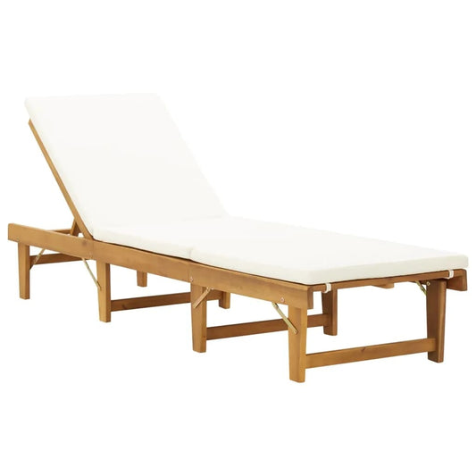 Tumbona Plegable Con Cojín Madera Maciza De Acacia Blancocrema_0
