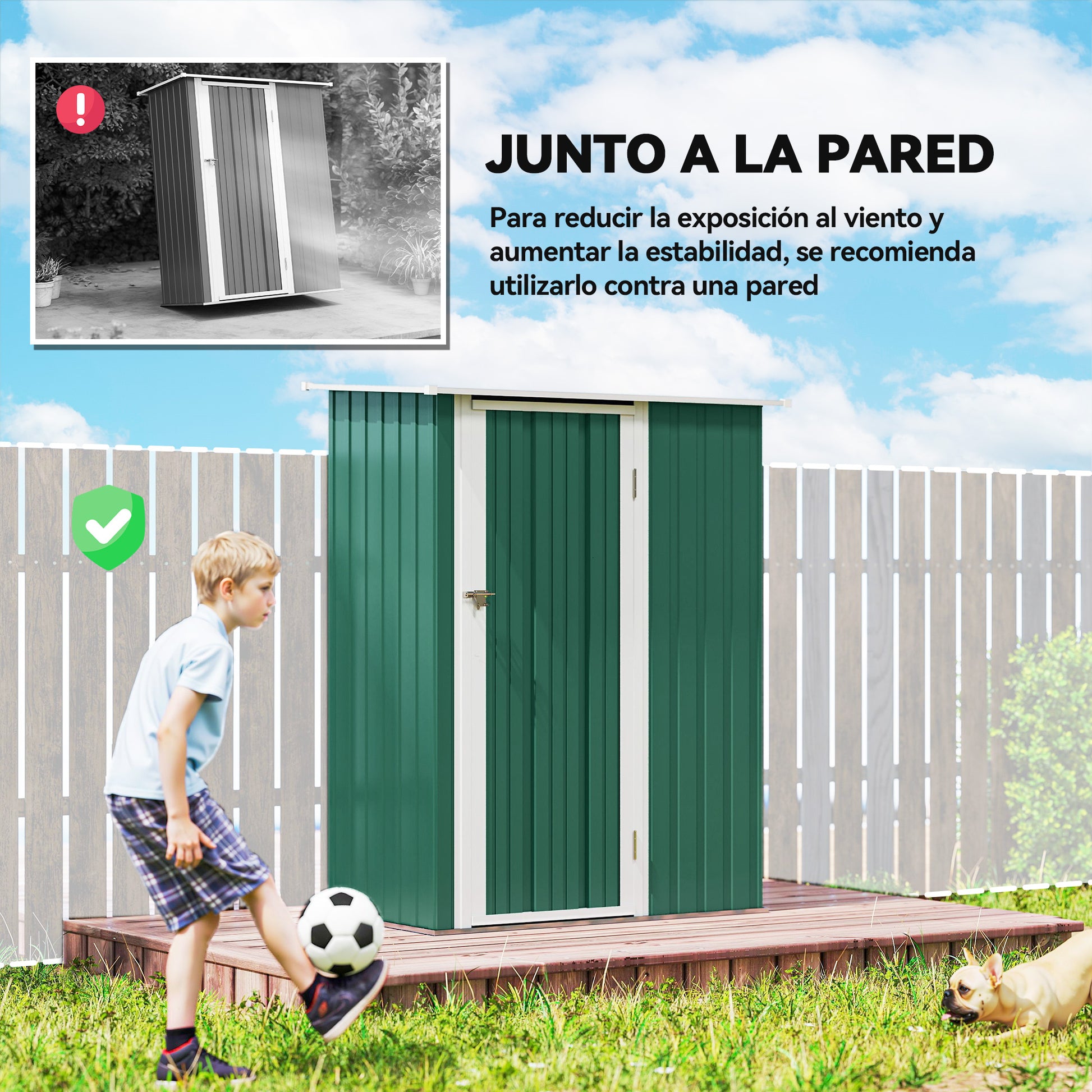 Outsunny Caseta De Jardín 1,07m² 142x86x189cm Metálico Con Puerta Verde_5