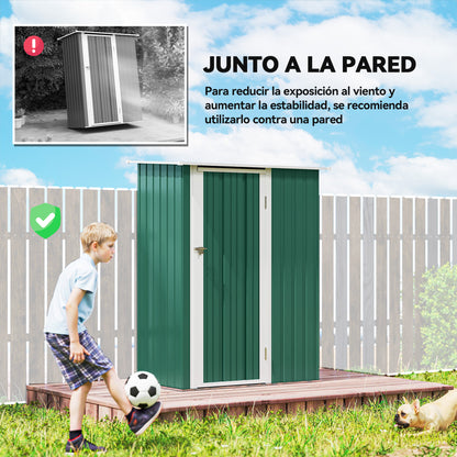 Outsunny Caseta De Jardín 1,07m² 142x86x189cm Metálico Con Puerta Verde_5