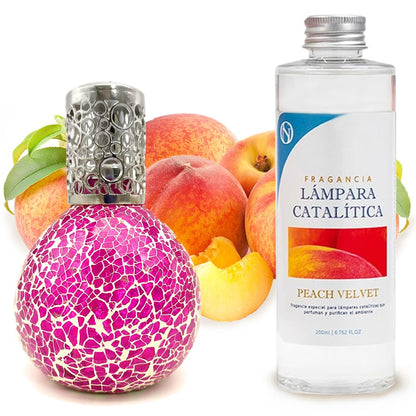 Lámpara Catalítica Mosaico Fucsia + Fragancia Peach Velvet 200 Ml - Elimina Malos Olores, Impurezas Y Perfuma_0