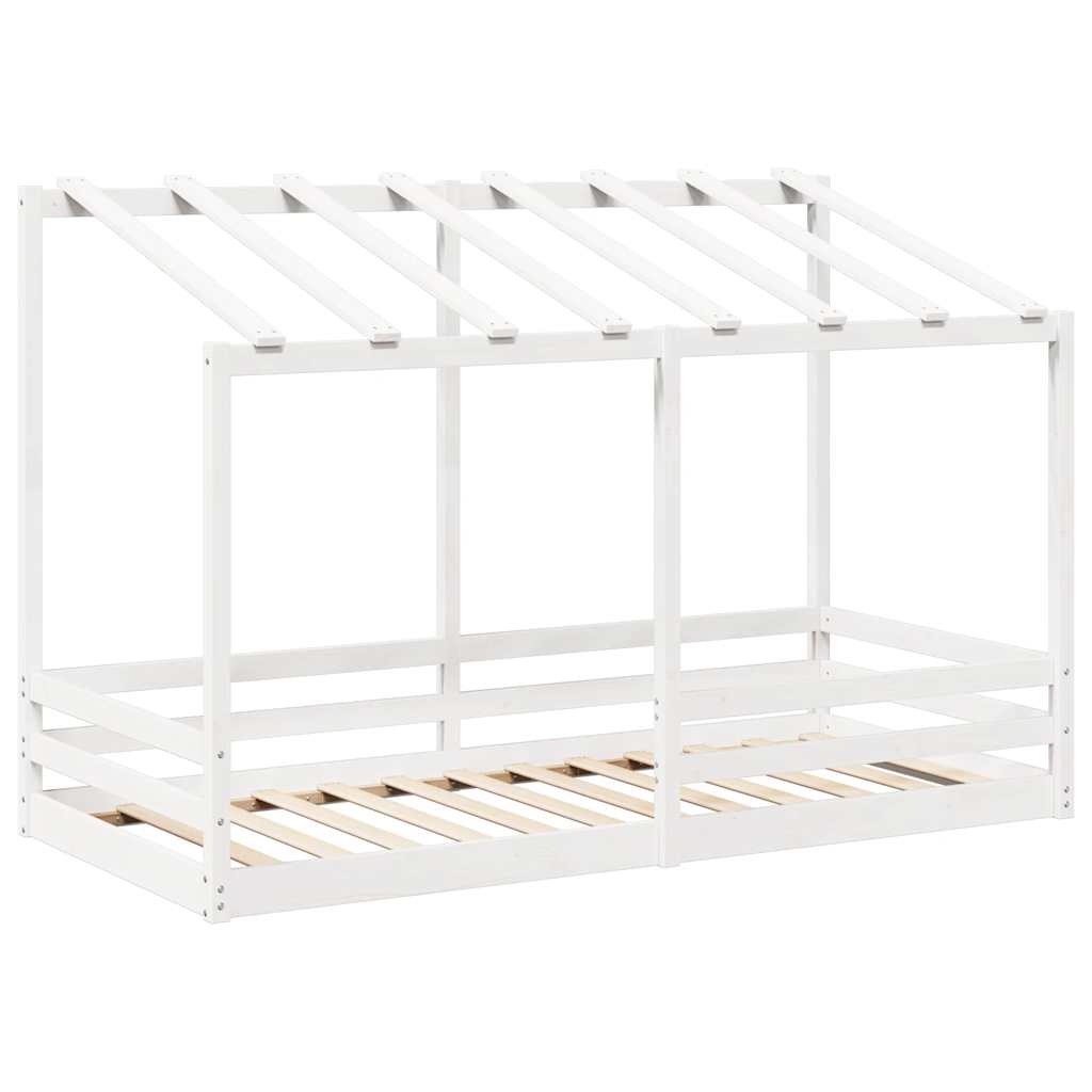 Cama Infantil Con Techo Madera Maciza Pino Blanca 90x200 Cm_2