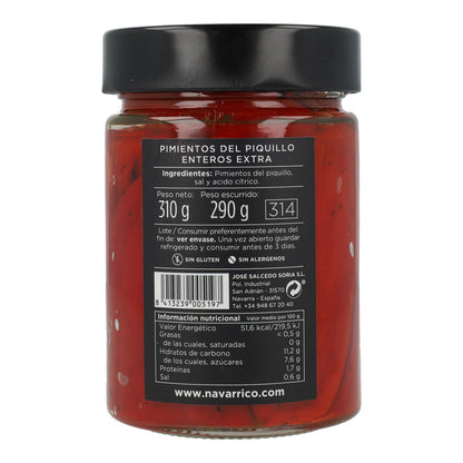 Pimiento Piquillo Entero El Navarrico Etiqueta Negra Frasco Mio 314 ml
