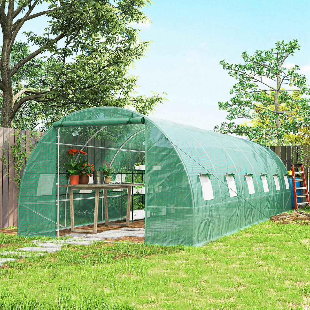 Invernadero De Túnel Jardín Con 12 Ventanas Outsunny 8x3x2m Verde_4
