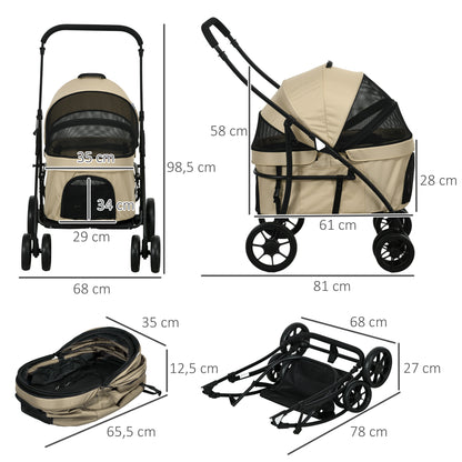 Pawhut Carrito Para Perros 2 En 1 Plegable Con Correas De Seguridad Caqui_2