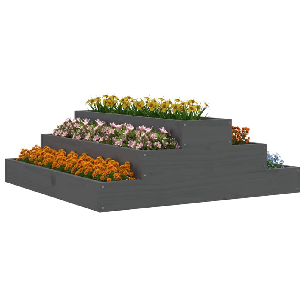 Jardinera De Madera Maciza De Pino Gris 80x80x27 Cm_2