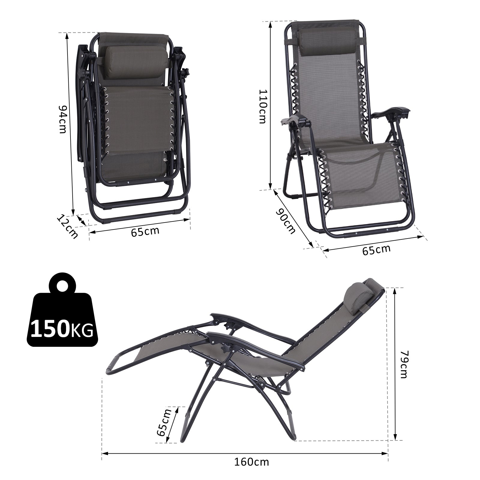 Outsunny Tumbona Plegable De Jardín Respaldo Ajustable Marco De Acero Gris_2