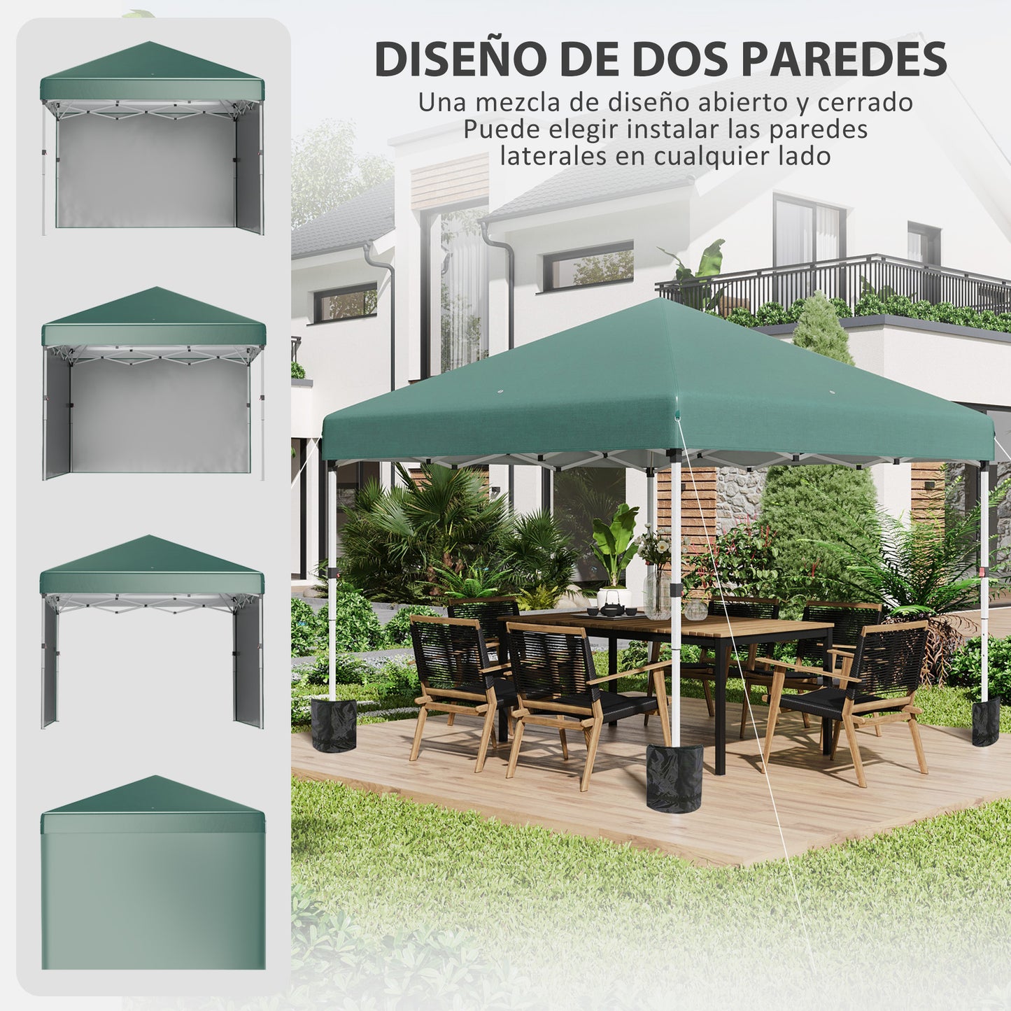 Outsunny Carpa Plegable 3x3 M Con Altura Ajustable Y Bolsa De Transporte Verde_3