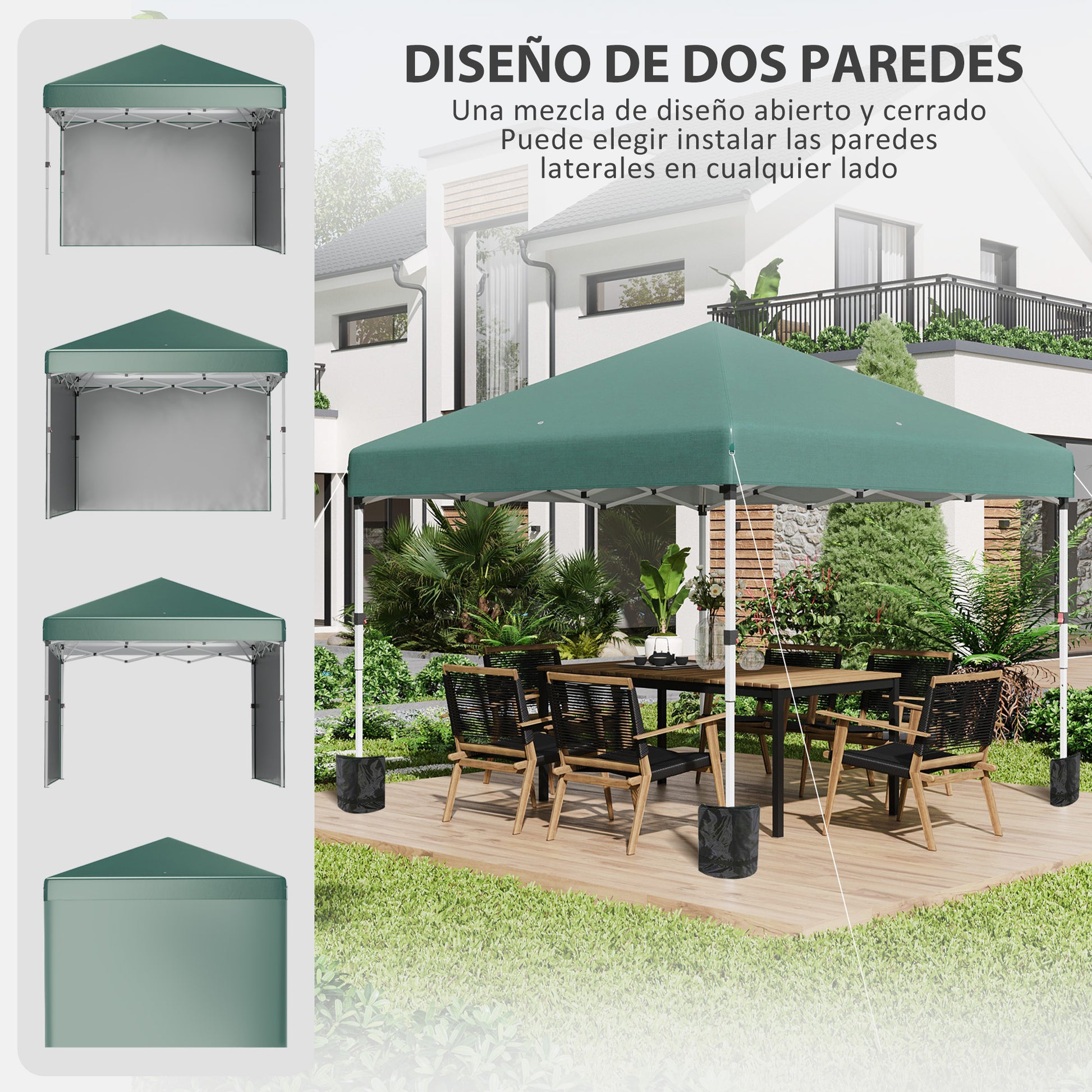 Outsunny Carpa Plegable 3x3 M Con Altura Ajustable Y Bolsa De Transporte Verde_3