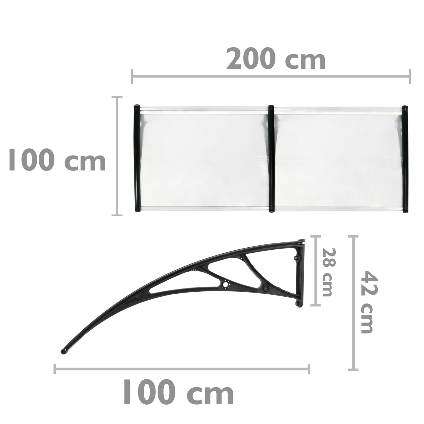 Tejadillo De Protección 200x100cm Marquesina Para Puertas Y Ventanas Negro_1